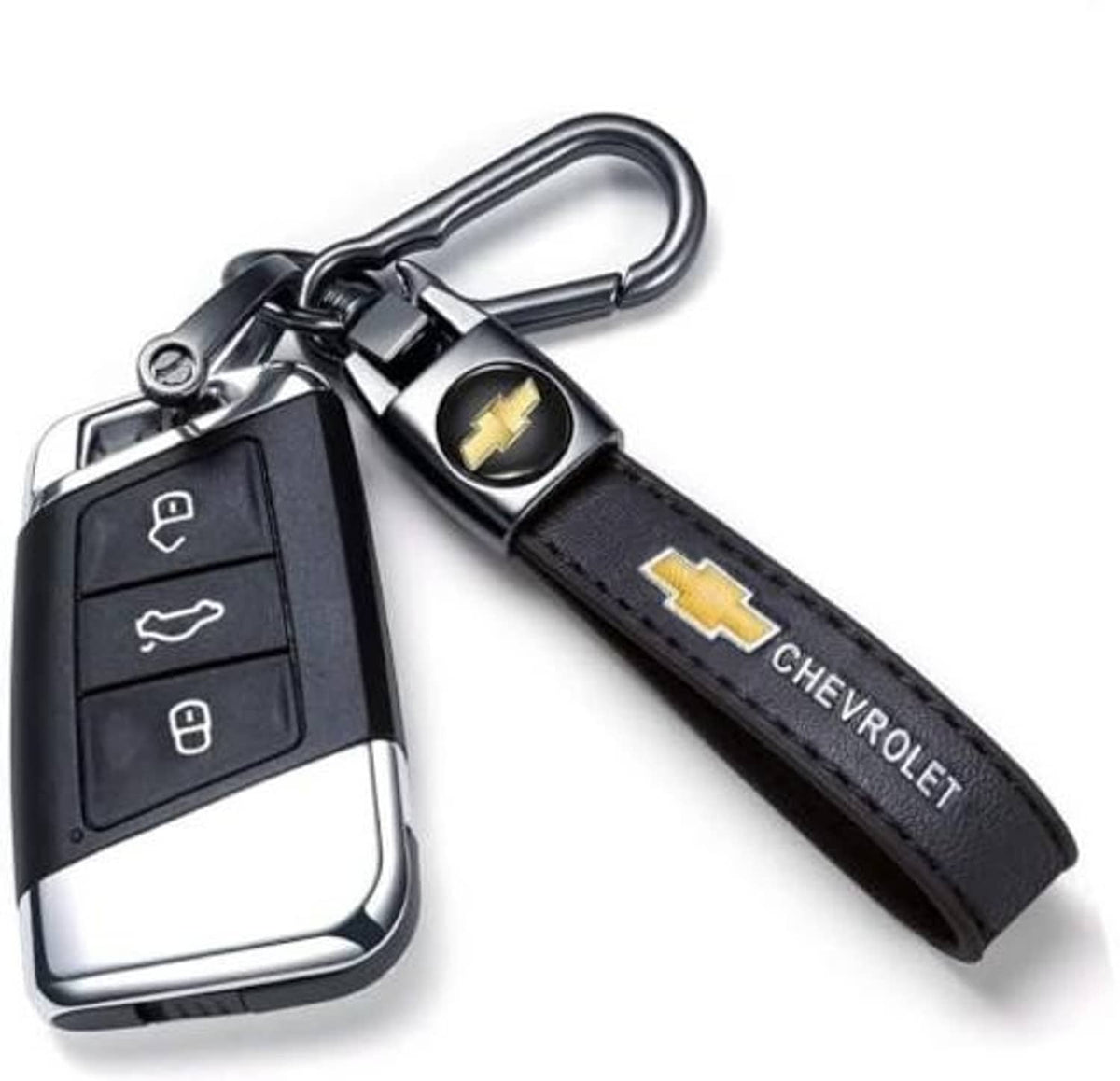 Chevrolet leather key chain with metal clip and key fob remote