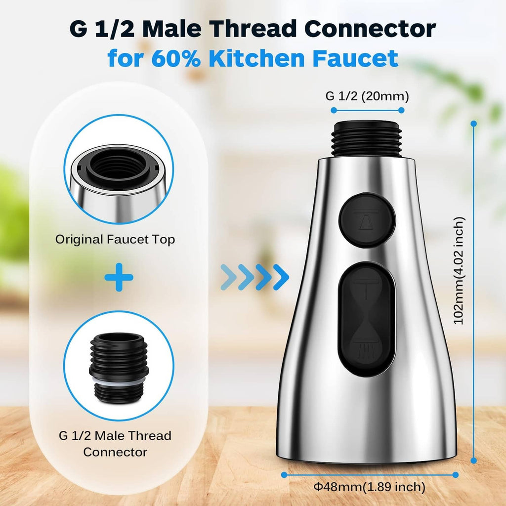 Faucet head replacement with black control switch and G1/2 male thread connector