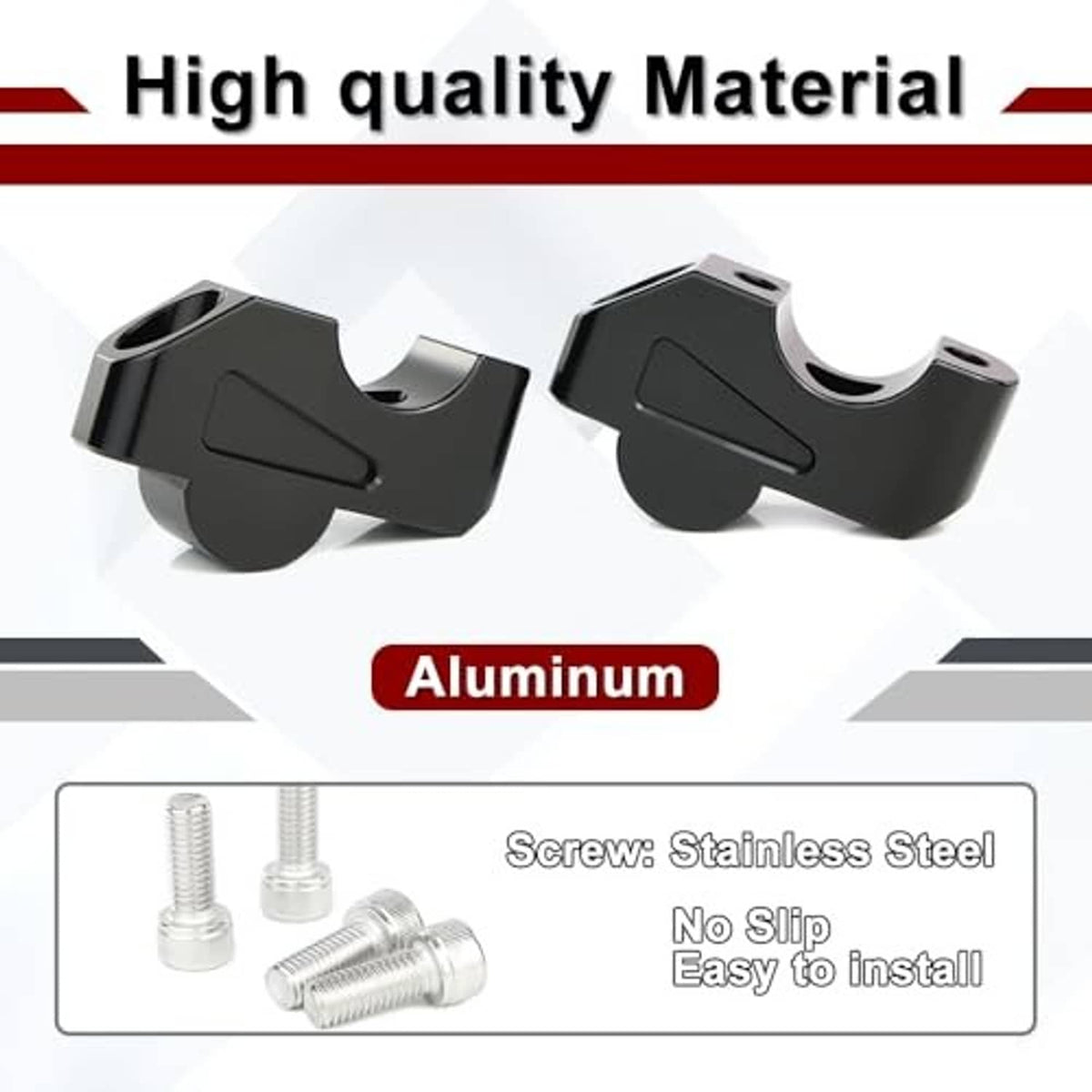 Black aluminum handlebar riser pair with rounded clamp channels and top slots