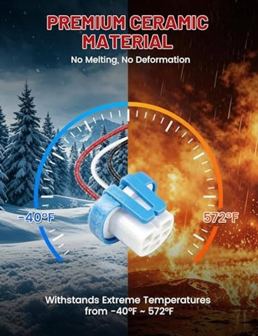 3-pin ceramic headlight wire harness with blue connector and heat-resistant style cable leads
