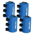 Set of four blue canopy water weight bags with attached straps and top handles