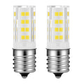 LED candelabra bulb with frosted cover, yellow LED chips, and metal screw base view