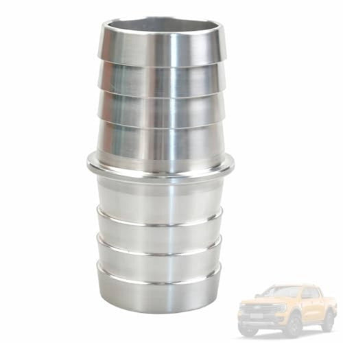 Silver barbed hose repair adapter fitting with multiple ridges on the inlet