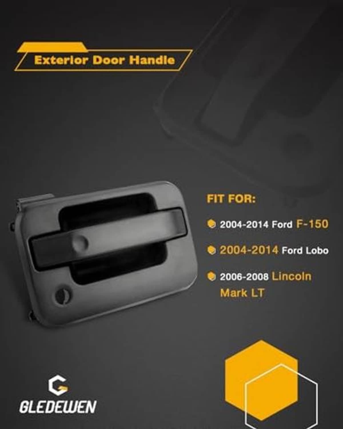 Exterior door handle graphic showing matte black handle with round mounting points