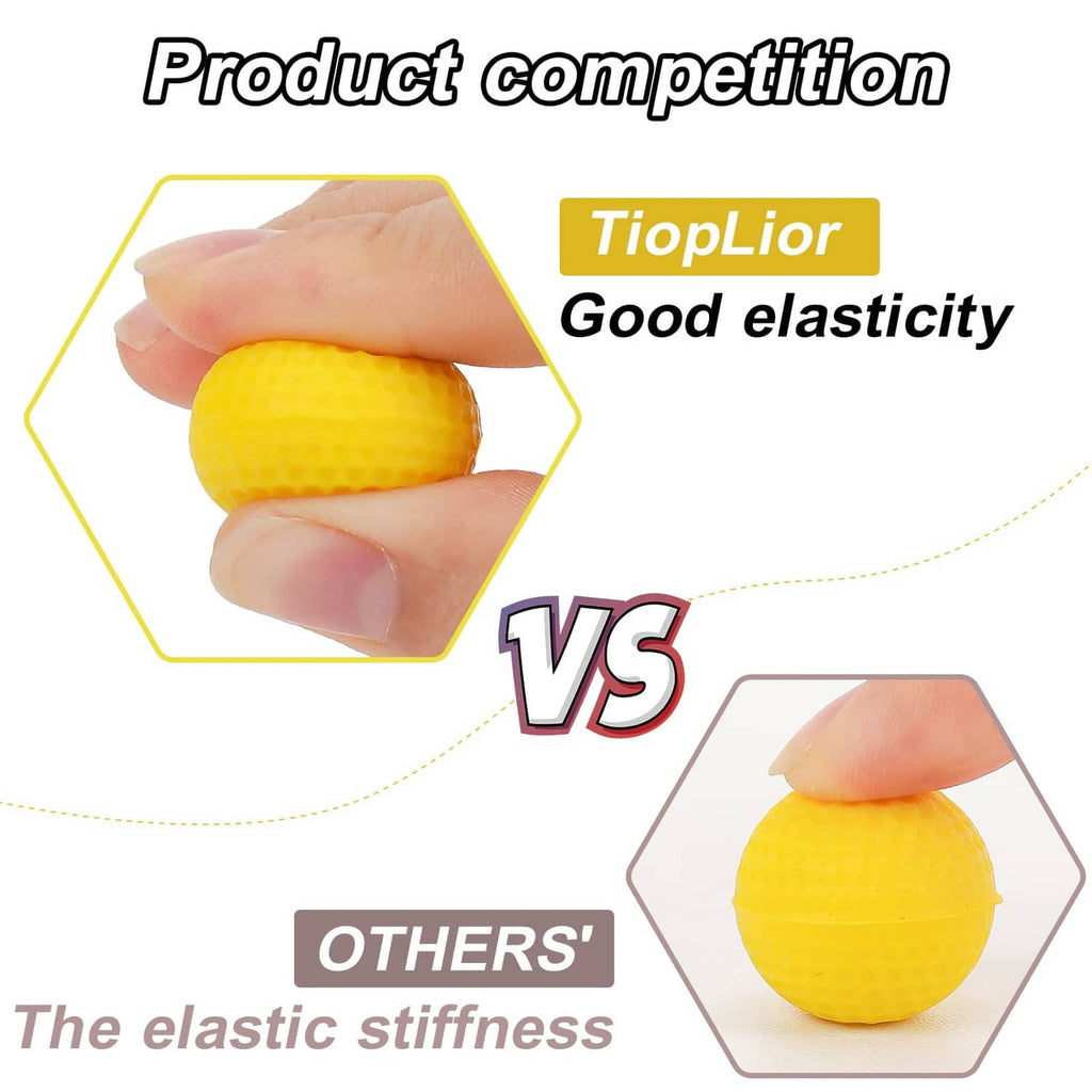 Yellow textured foam ball held between fingers for blaster ammo