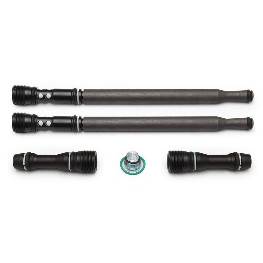 Diesel stand pipe dummy plug kit with two long pipes, end couplers, O-ring, and metal cap