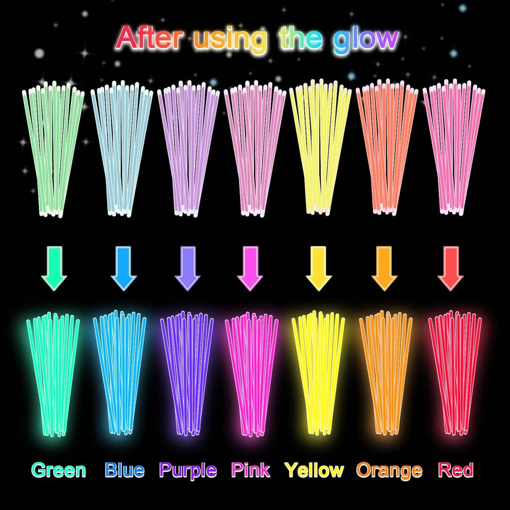 Glow stick color chart showing green to red tubes after activation