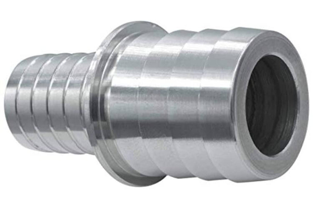 Stainless steel hose barb coupler reducer, flange collar and ribbed hose barb end