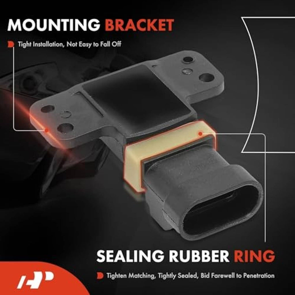 Camshaft position sensor with mounting bracket and sealing rubber ring, close-up