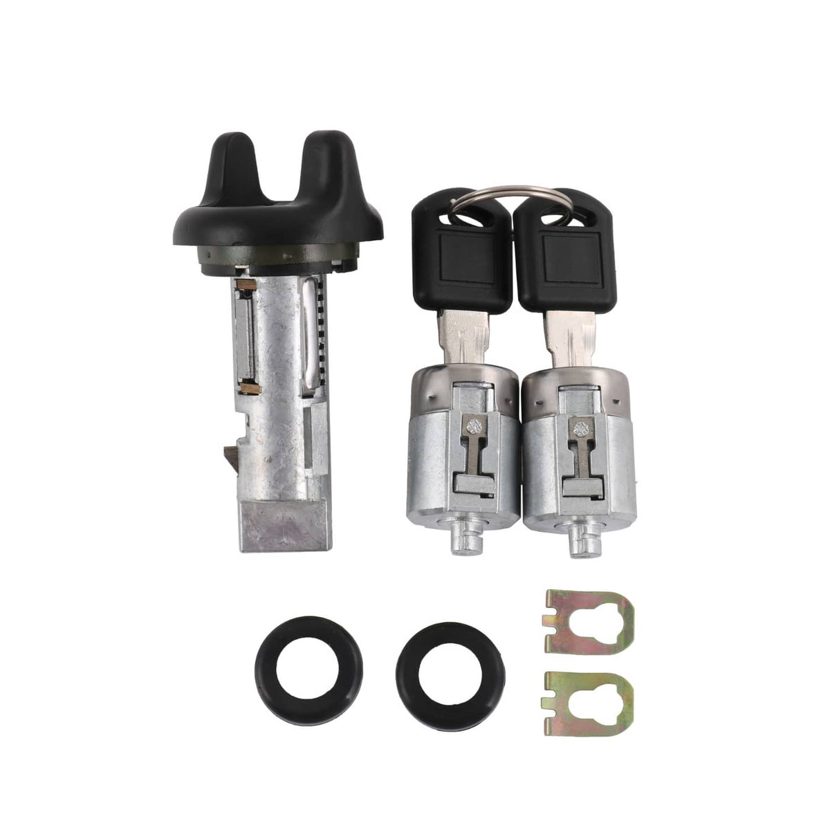 Ignition lock cylinder, two door lock cylinders, two keys, two seals, and mounting gaskets