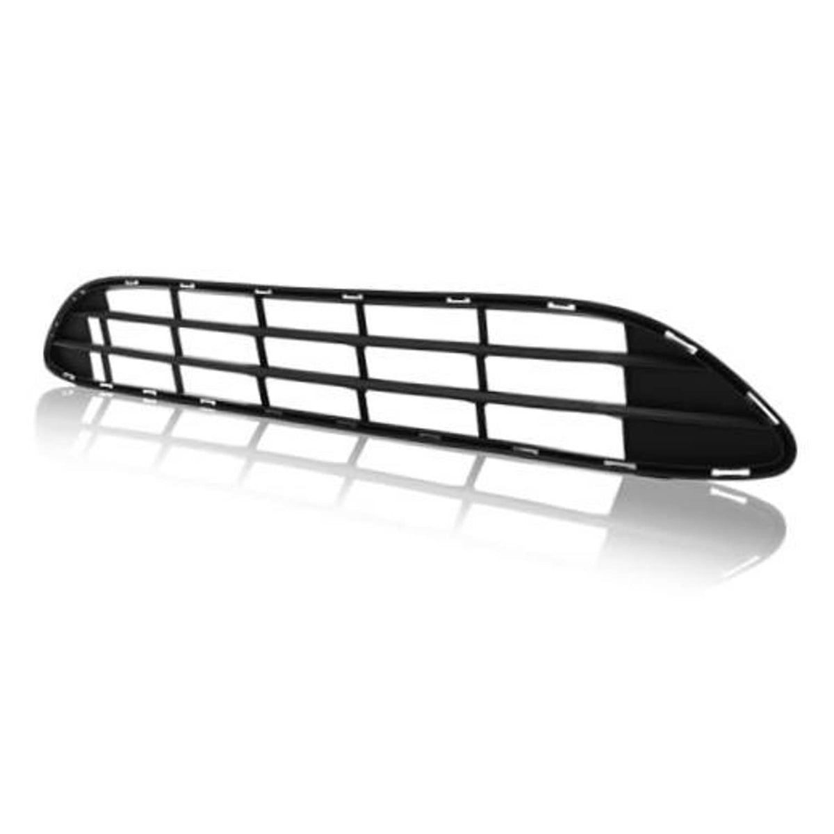 Black front bumper lower grille with grid pattern of horizontal and vertical bars