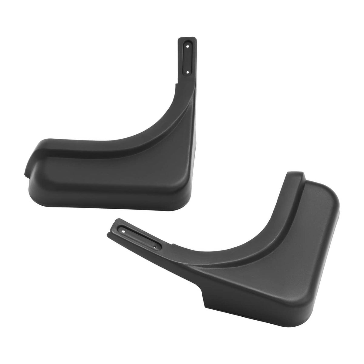 Black golf cart fender cap pair with long curved splash guards and vertical mounting holes