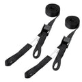 Black heavy-duty cam tree stand straps with metal buckles and stitched webbing loops