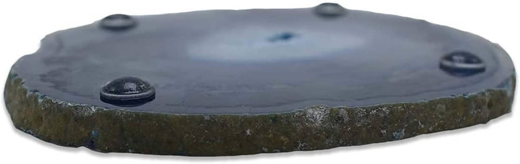 Blue agate coaster with dark rim and circular shape, shown from the underside