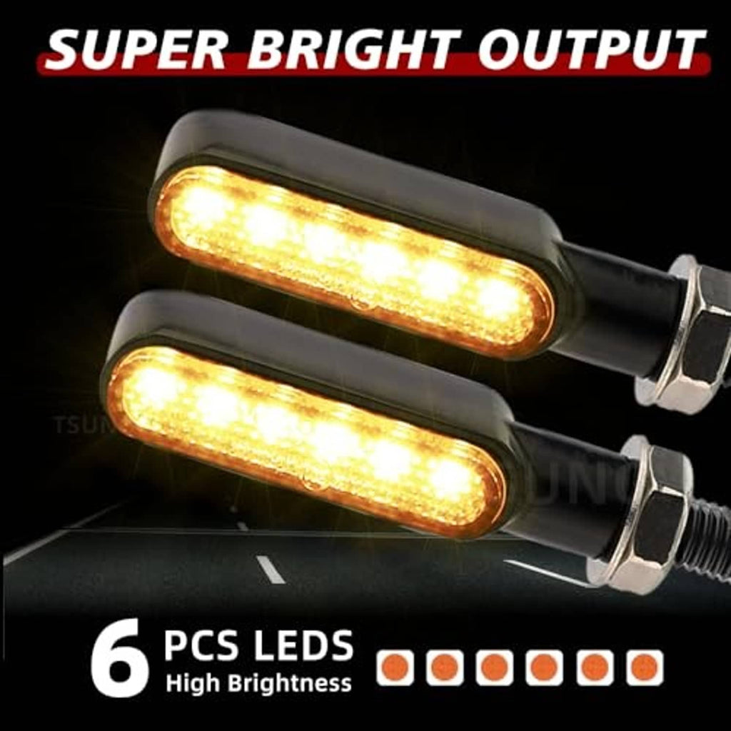 Two bright amber LED turn signal bars with black housing