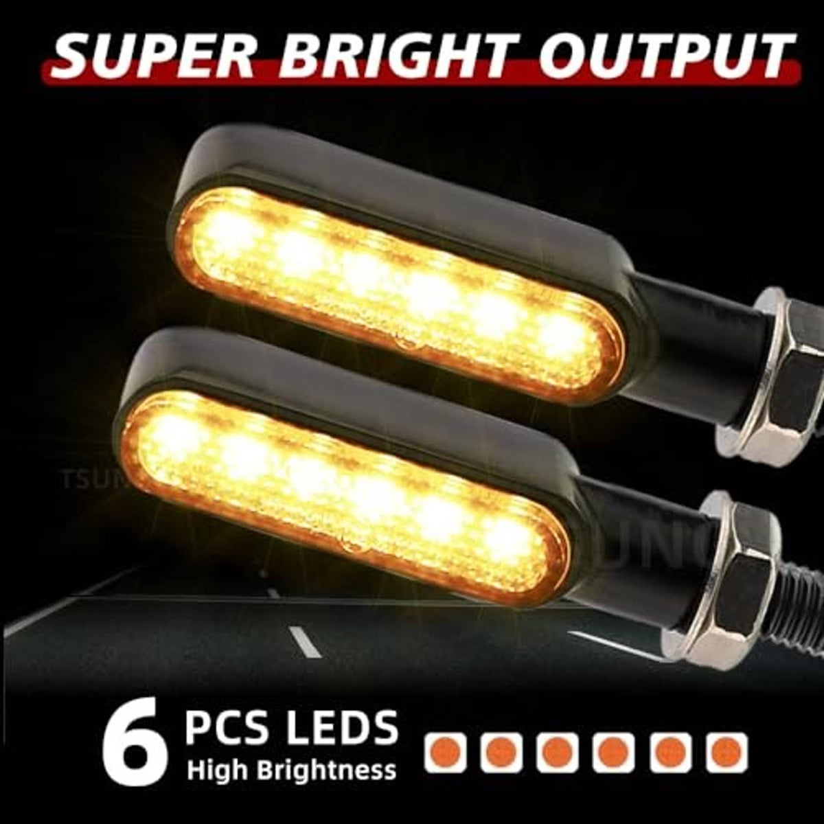 Two bright amber LED turn signal bars with black housing