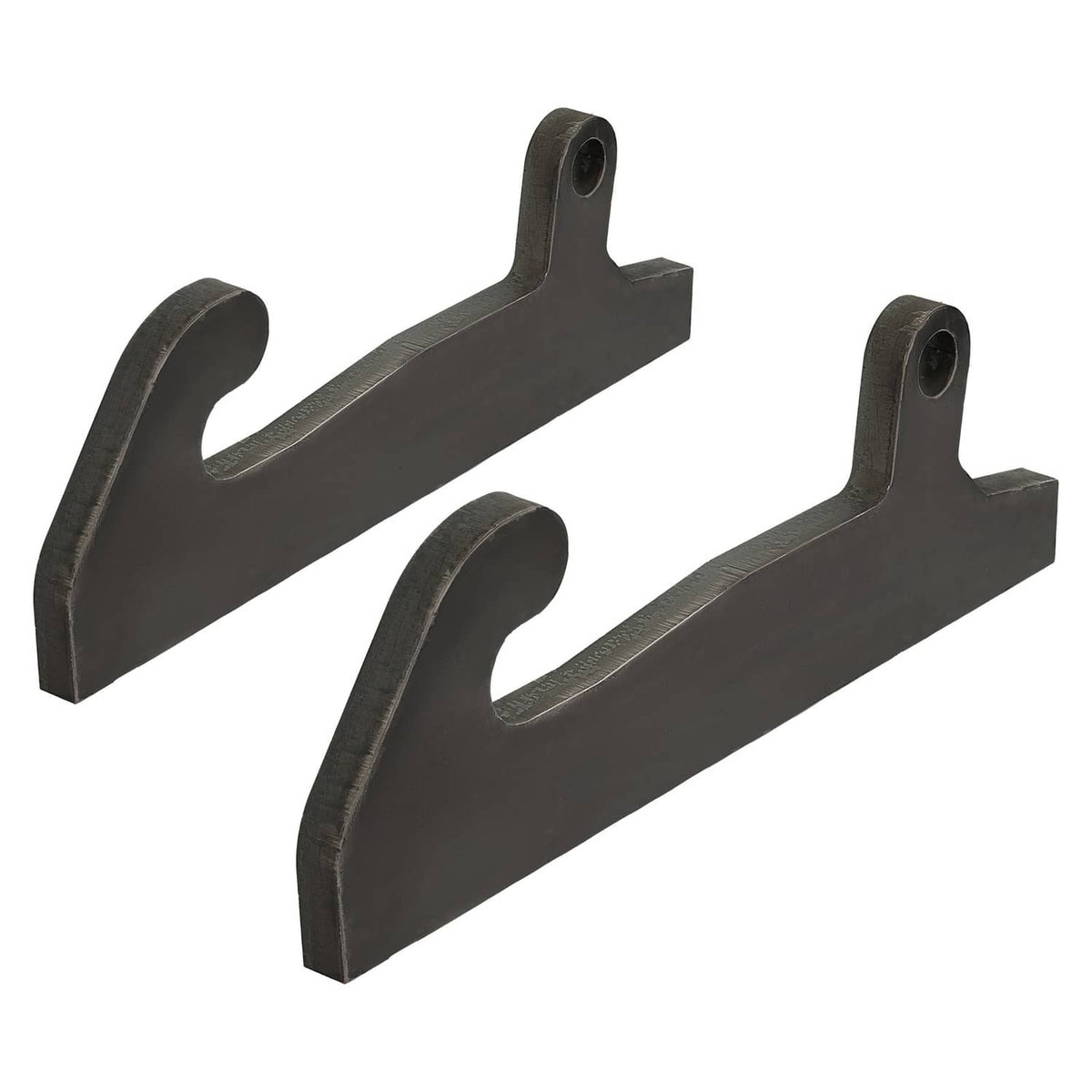 Quick attach loader bracket mounts, two black metal ears with circular bolt holes.