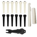 12-piece set of white and black acoustic guitar bridge pins with string lifter