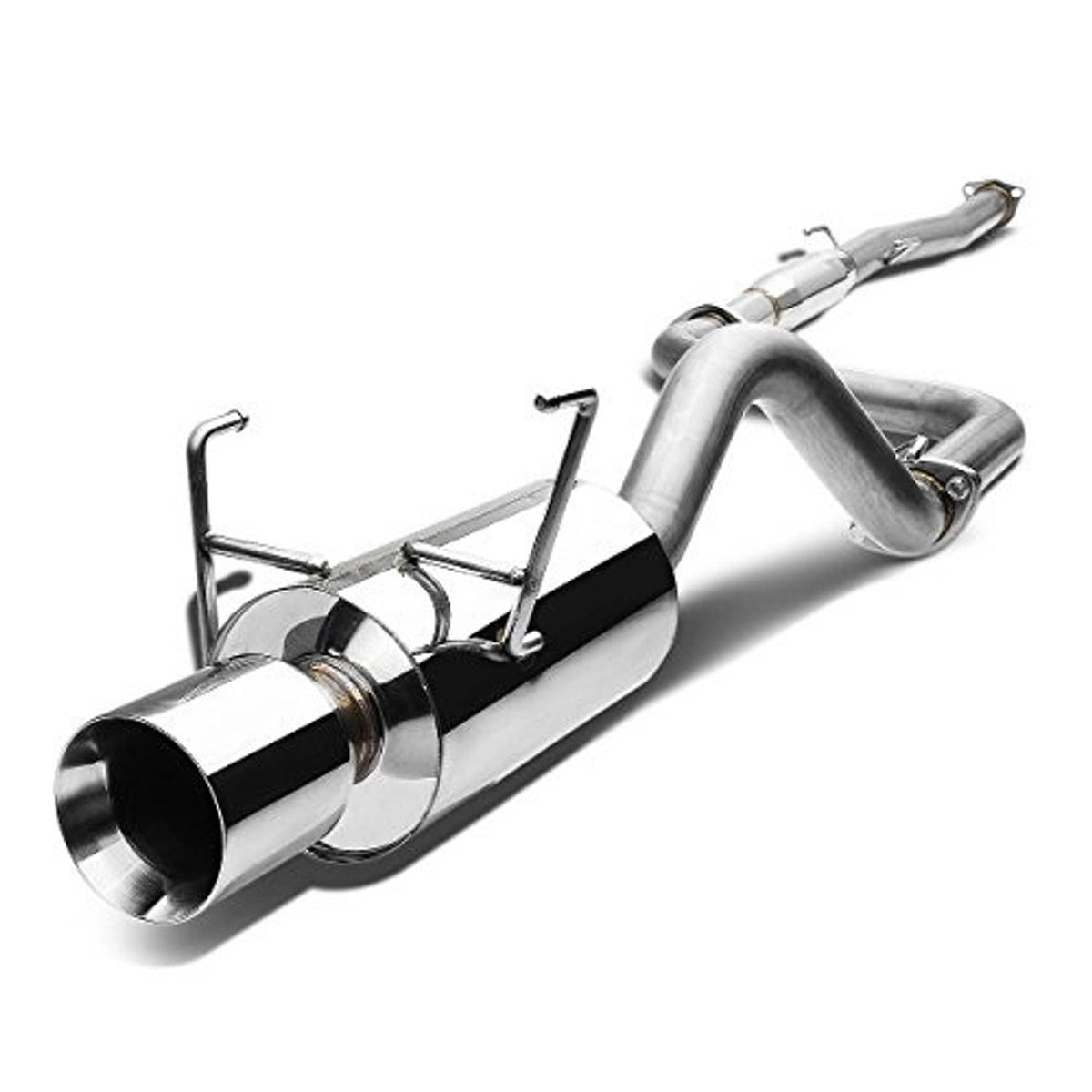 Stainless steel cat-back exhaust system with resonator pipe and polished outlet tips