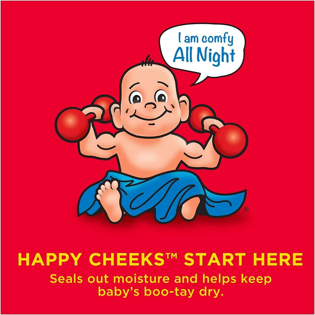 Butt paste box artwork with smiling baby and “Happy Cheeks” moisture seal message.