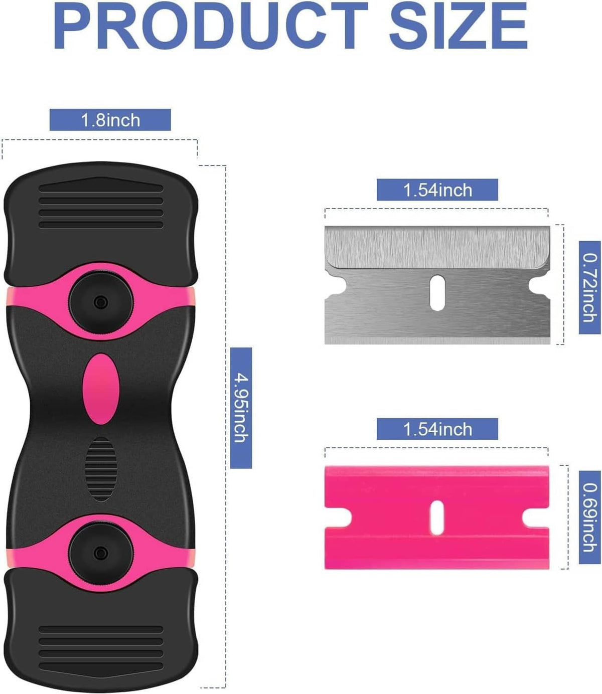 Compact double-edge razor scraper tool with black and pink grip and exposed metal blade