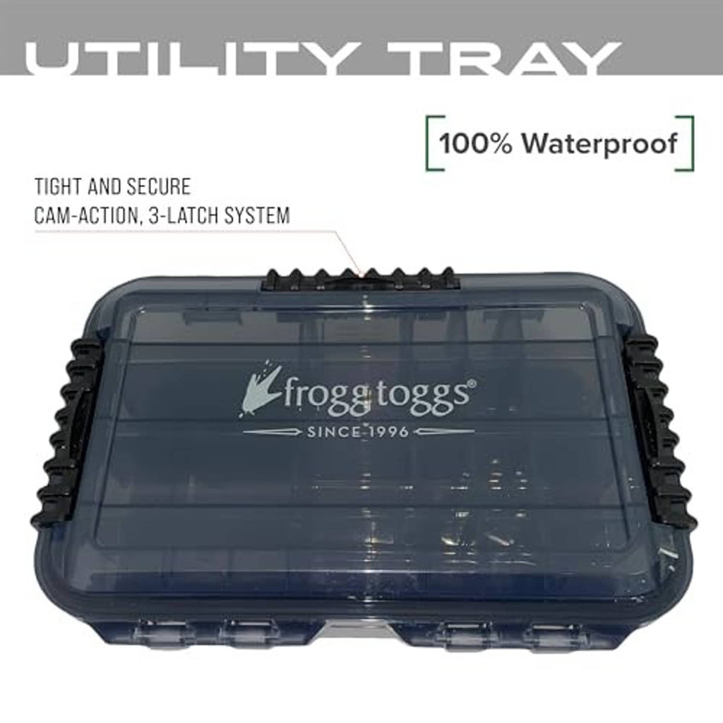 Dark waterproof tackle utility box with clear lid