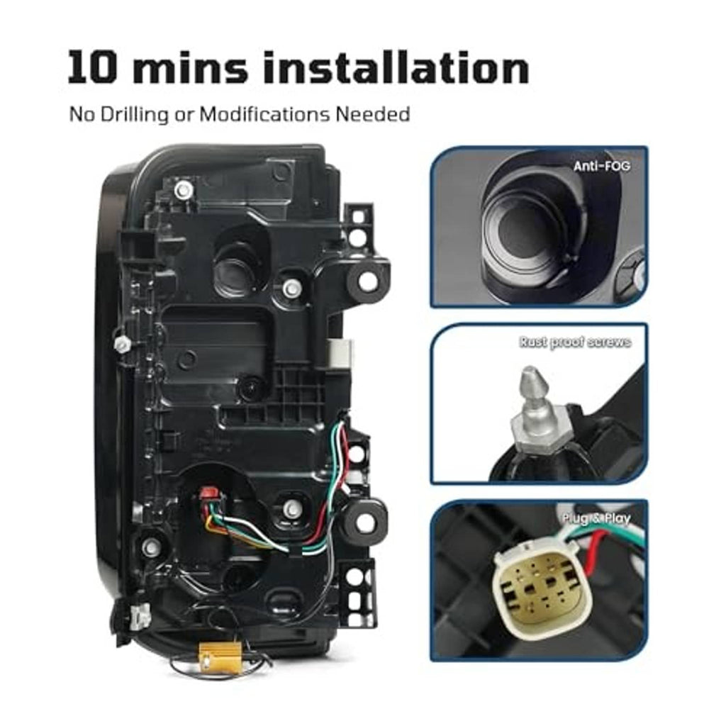 LED tail light assembly with wiring harness and mounting brackets for installation