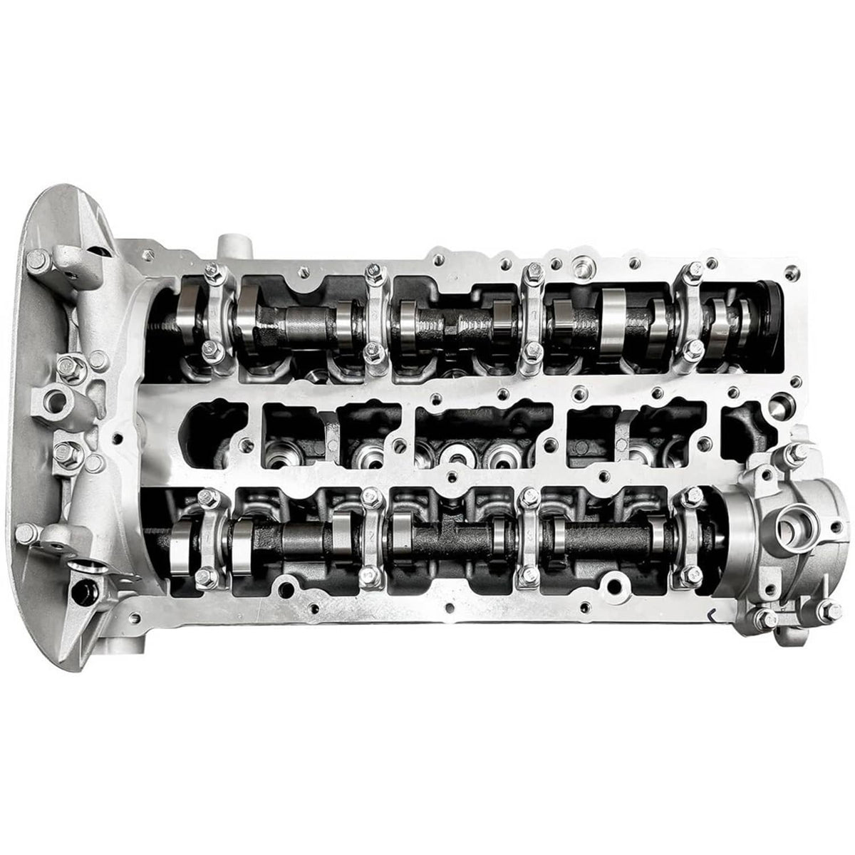 Cylinder head assembly with exposed camshaft and valve train components