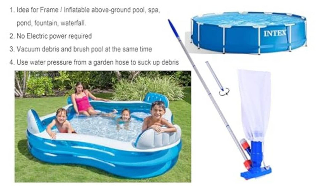 Pool vacuum set with telescoping poles and white vacuum bag for debris
