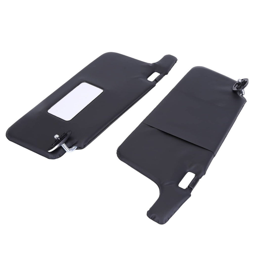Black car sun visor pair with clip loops and rectangular cutouts