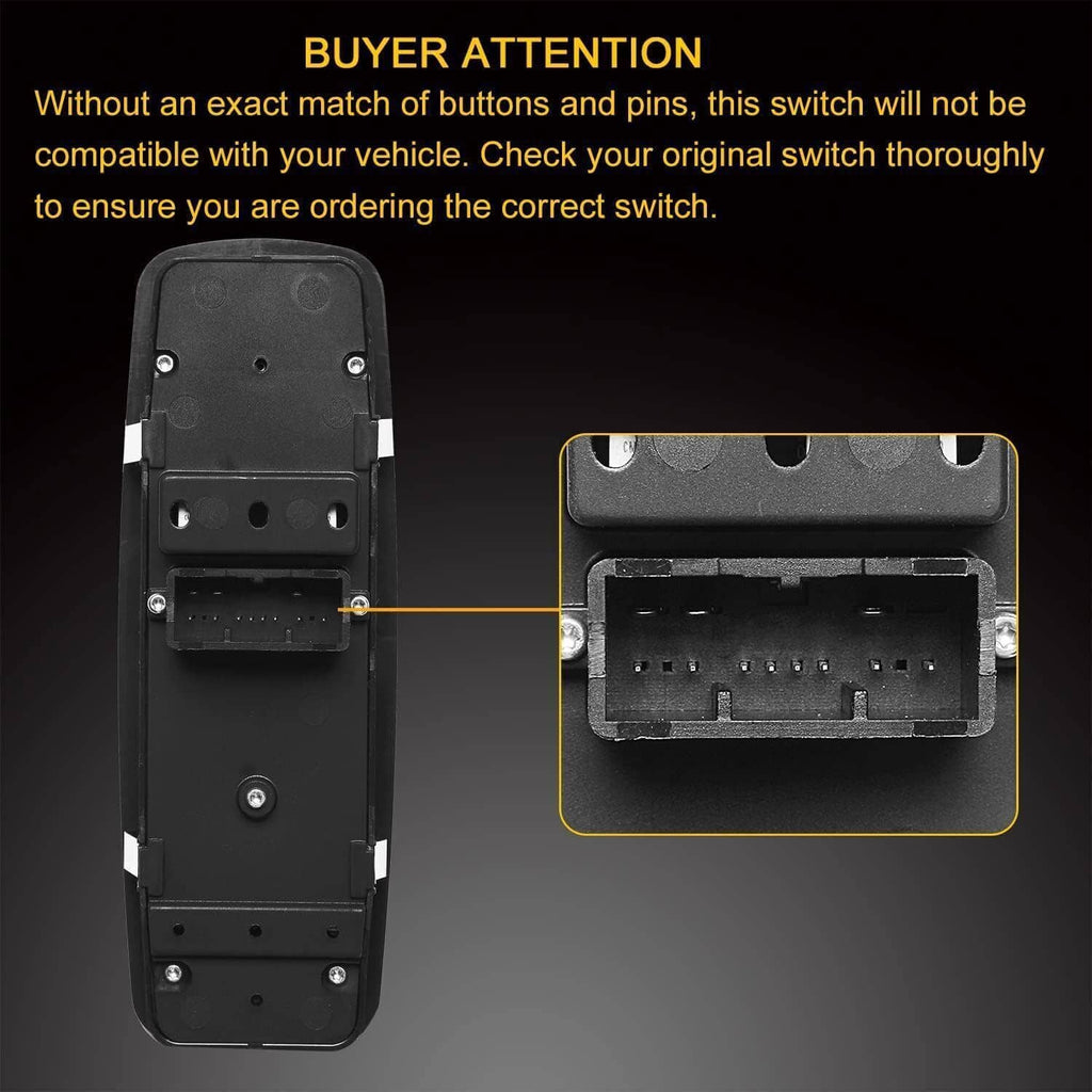 Black window switch module with visible electrical connector on back