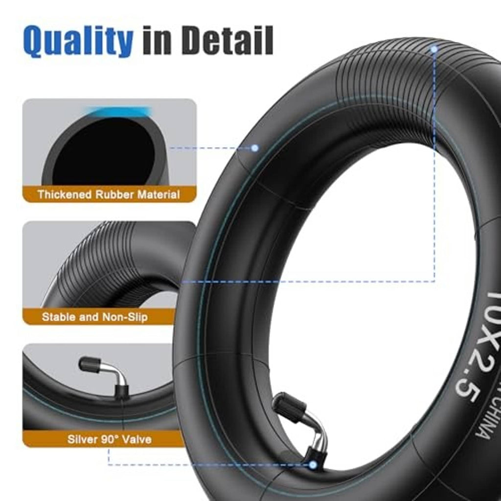Black scooter inner tube with thickened rubber sections and valve stem