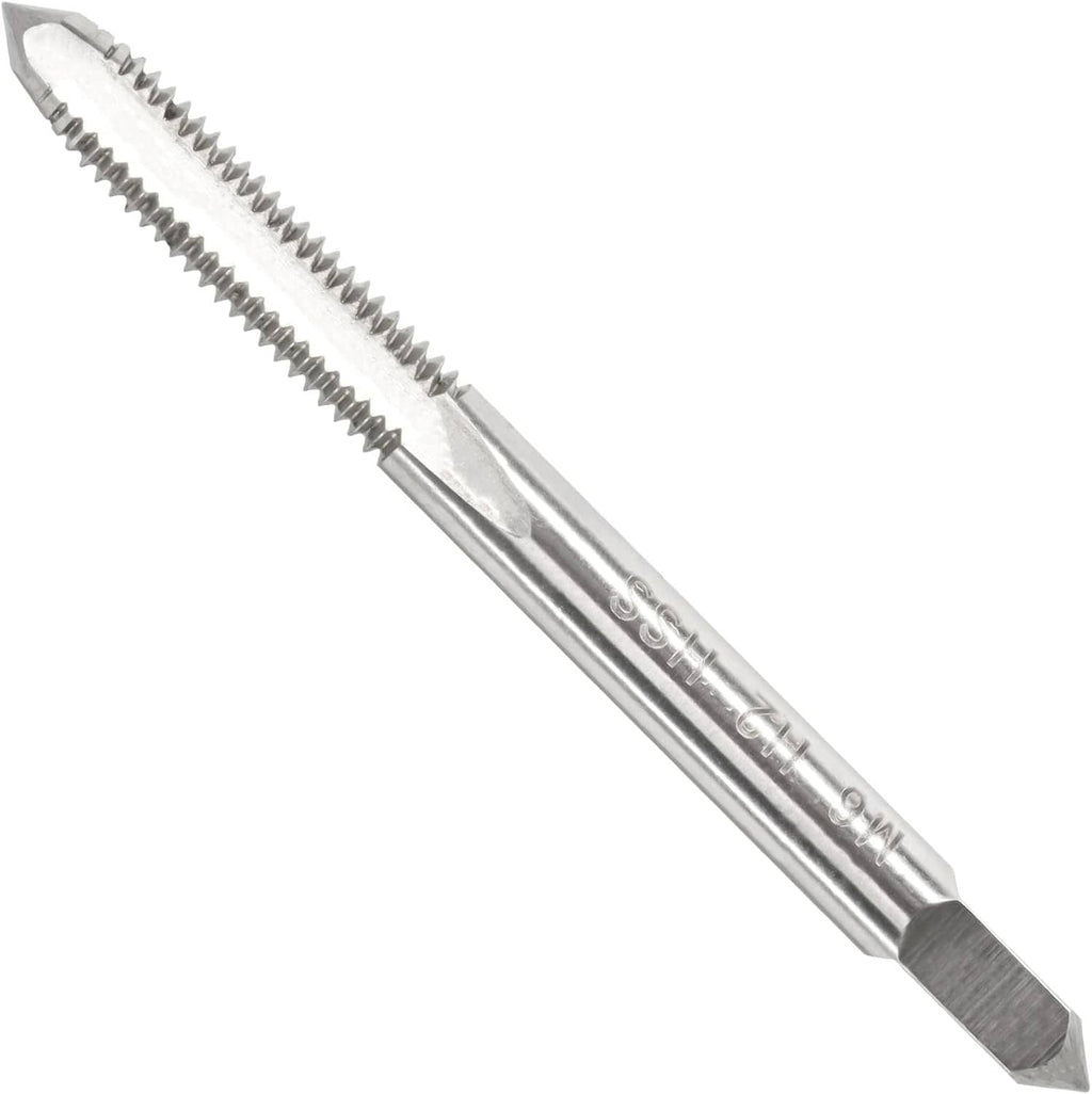 HSS metric machine tap with tapered threads and pointed cutting tip