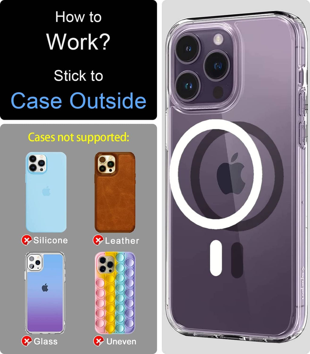 Metal ring sticker placement guide, showing ring on the outside of a phone case