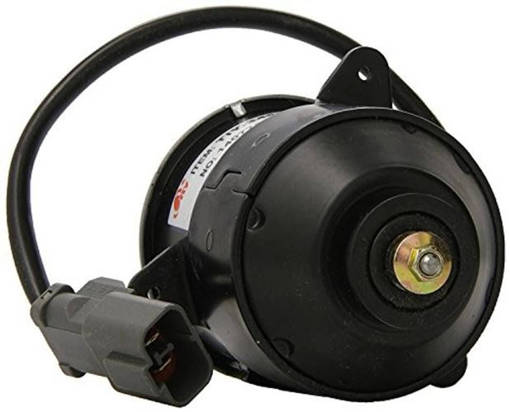 Radiator cooling fan motor with black fan housing and electrical plug connector
