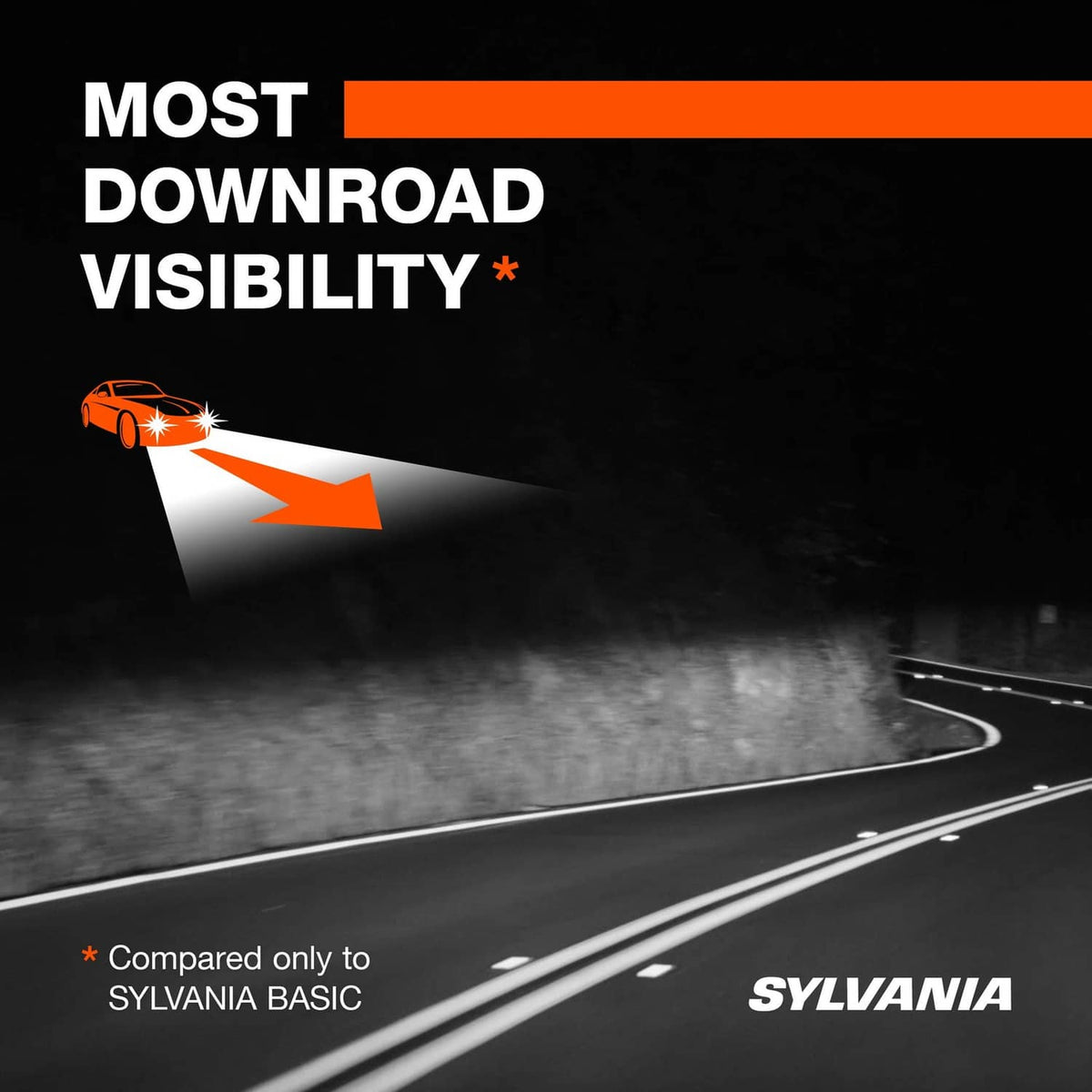 Sylvania headlight visibility demo graphic for H1 halogen bulbs
