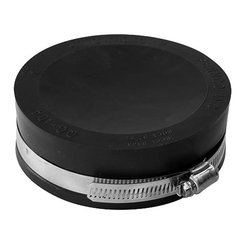 Black PVC pipe cap with stainless steel clamp band, round top