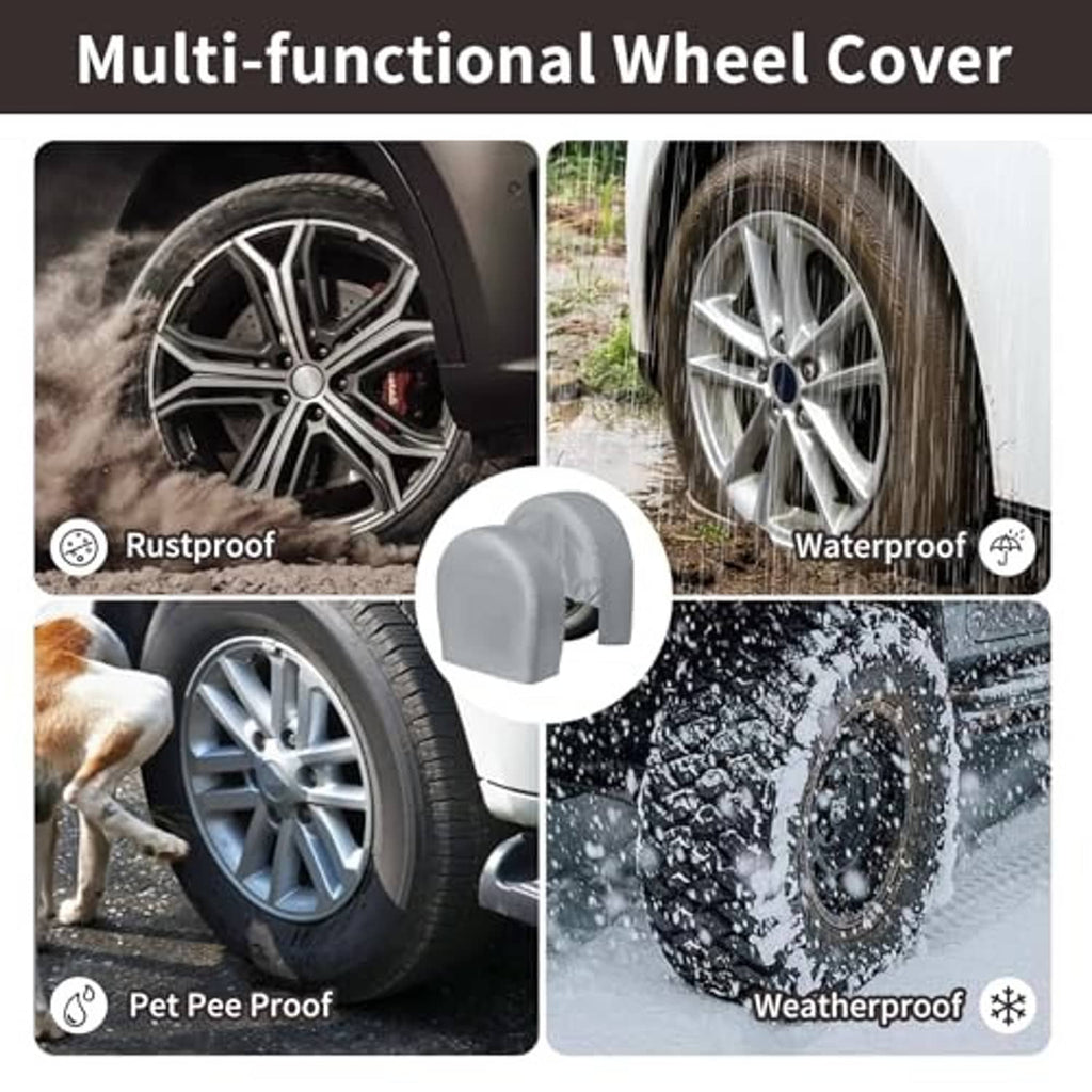 Multi-functional wheel cover with icons for rustproof, waterproof, pet pee proof