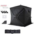 Black sauna tent with front and side access panels plus included accessories