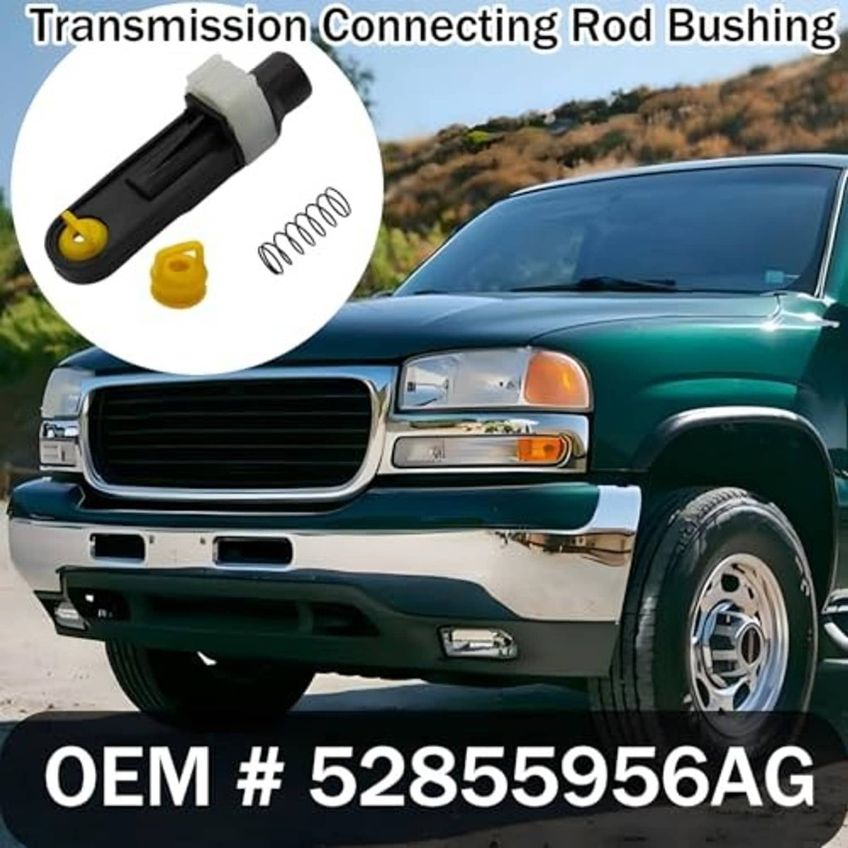Transmission connecting rod bushing kit: black rod, coil spring, yellow bushings and white bushing