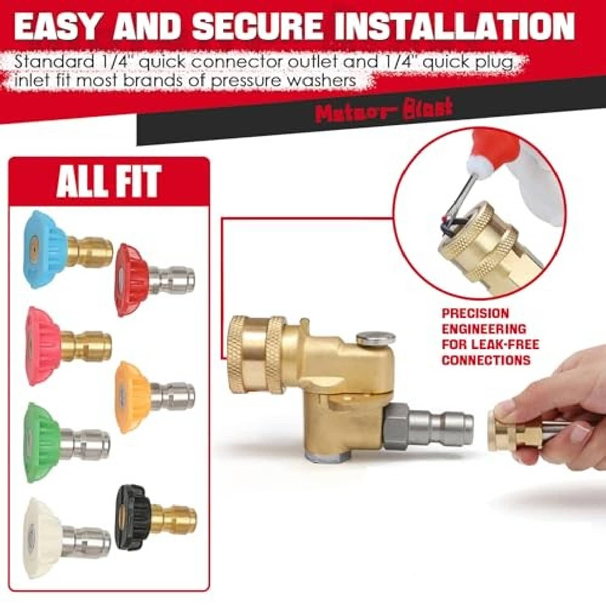 Brass pivoting coupler with quick-connect style fitting and hand installation view