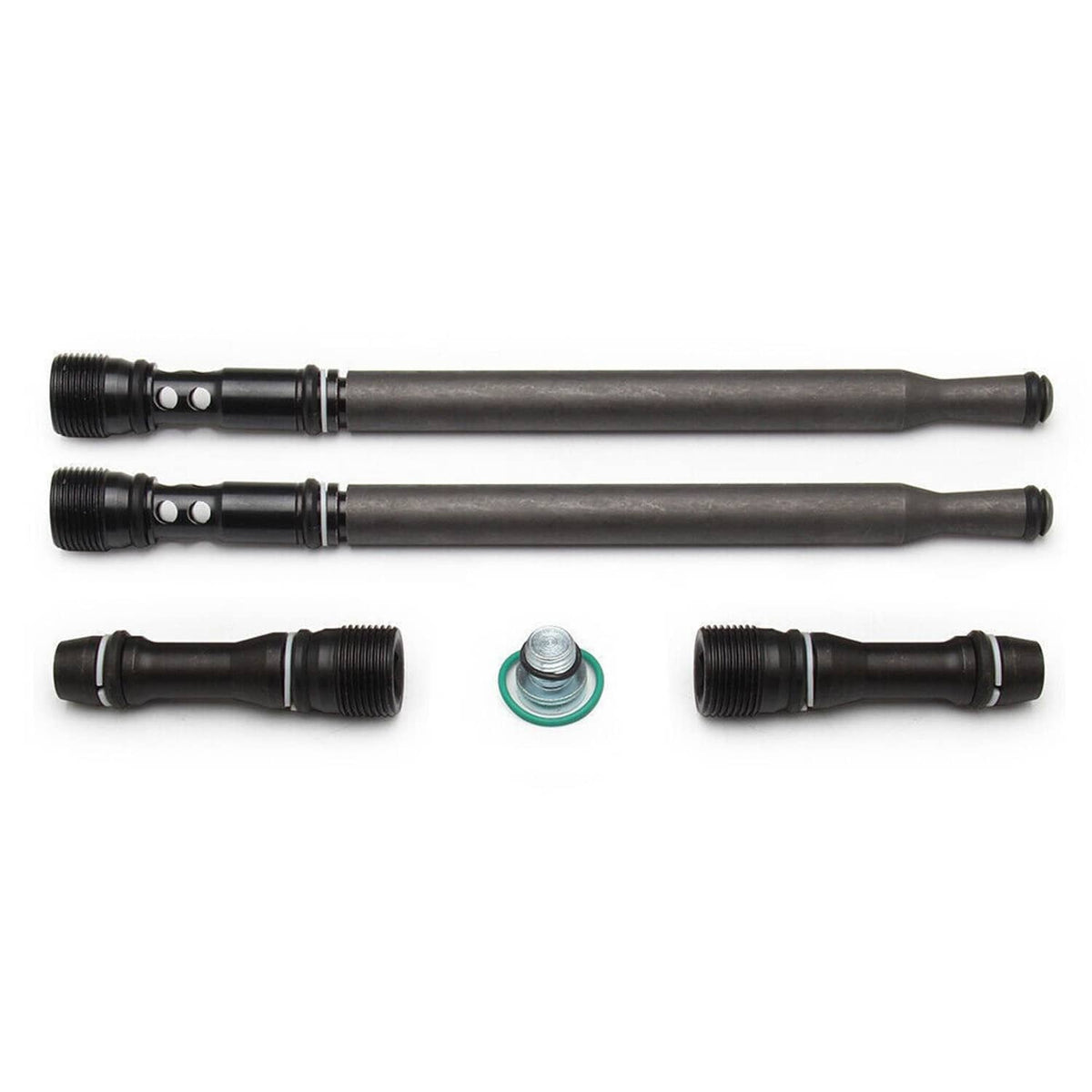 Oil stand pipe plug kit with two long pipes, black end fittings, and O-ring gasket