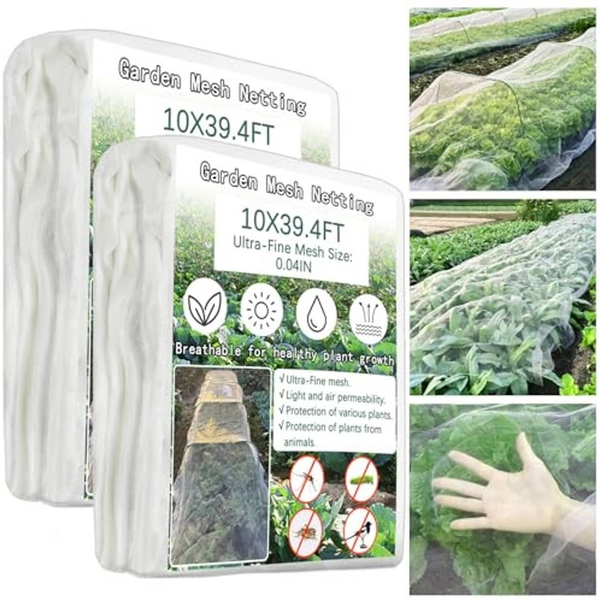 2-pack ultra-fine garden insect netting rolls with white mesh garden cover