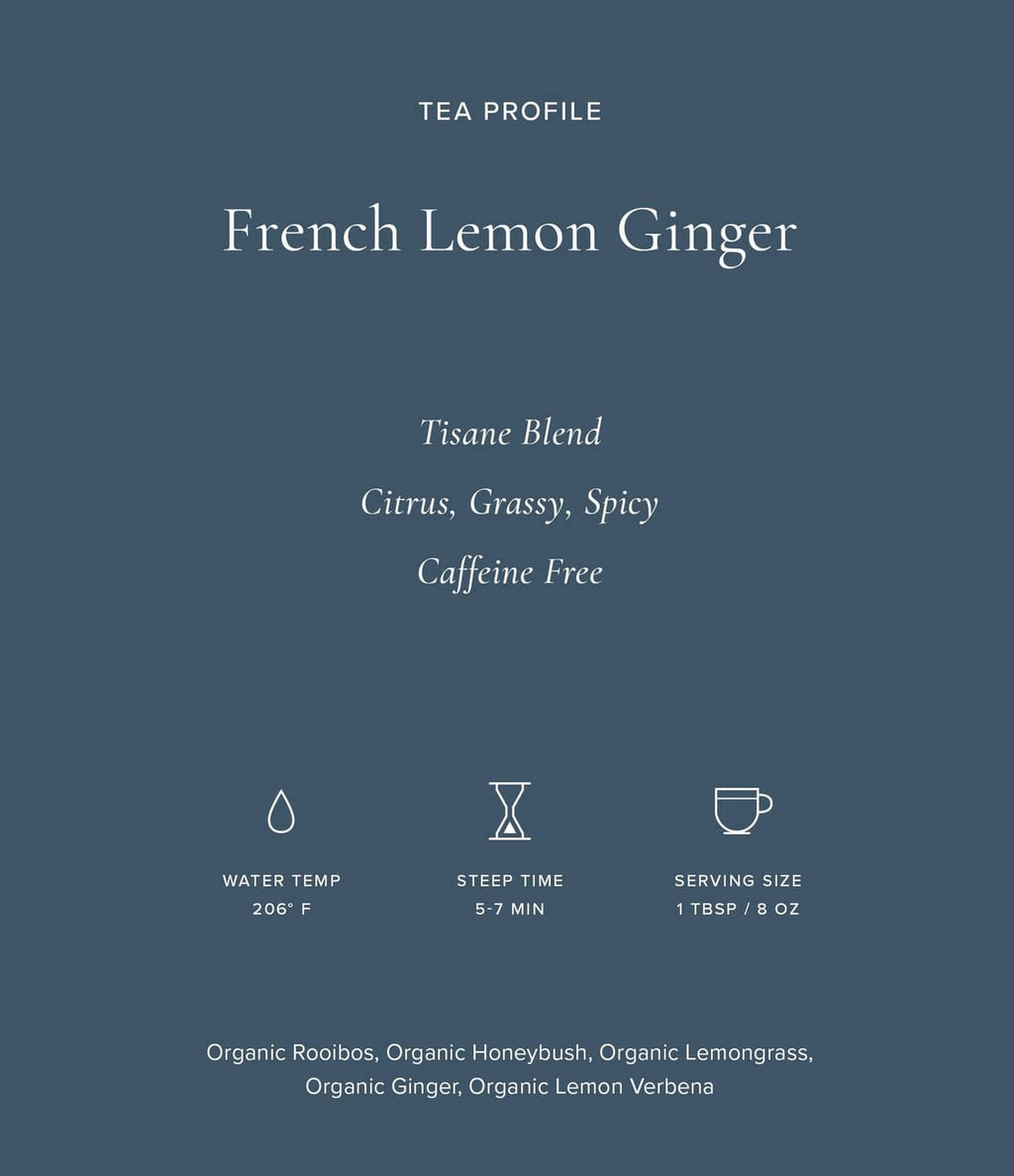 Tea profile card for French Lemon Ginger with citrus and grassy spice notes