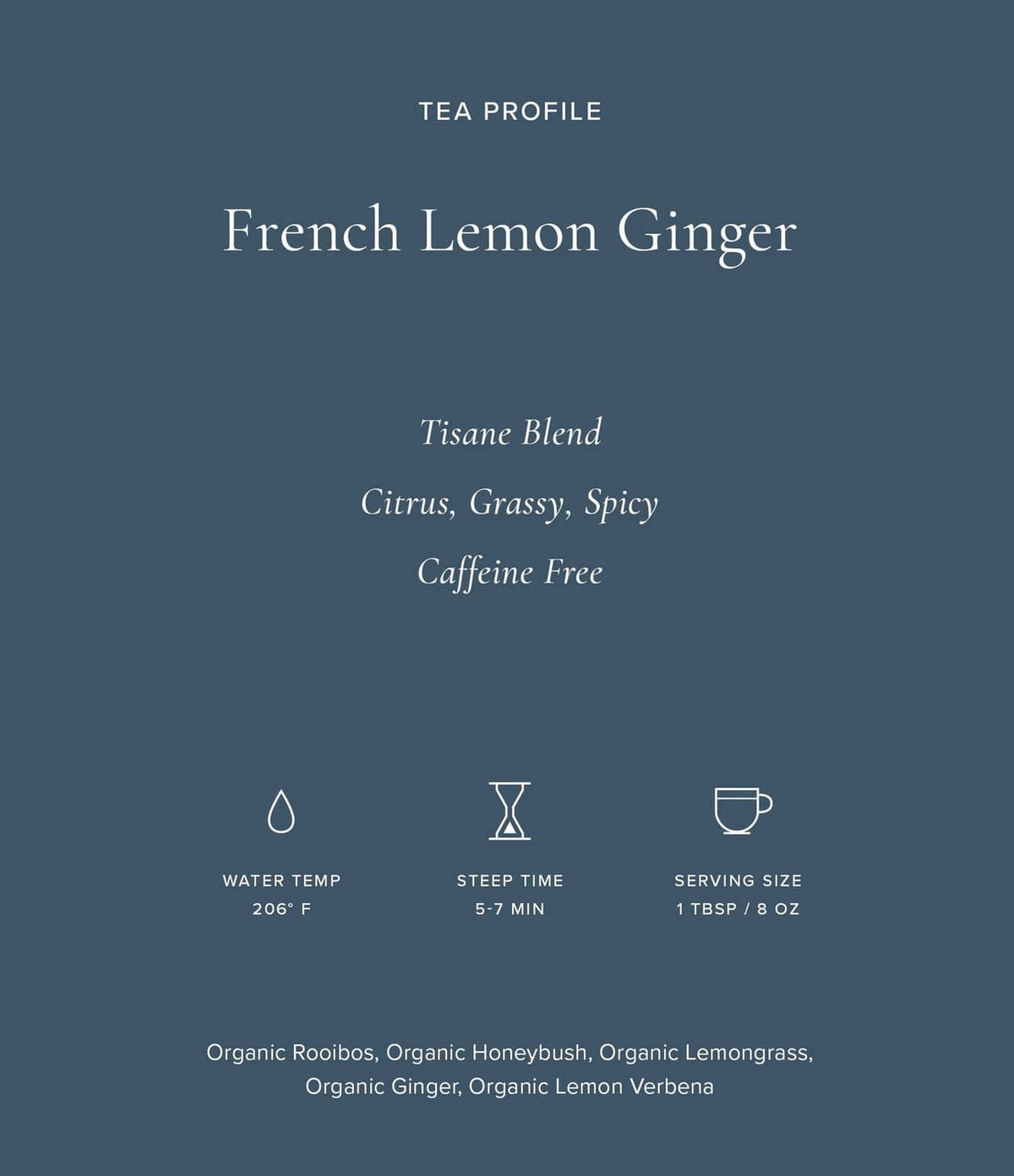 Tea profile card for French Lemon Ginger with citrus and grassy spice notes