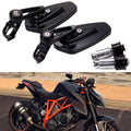 Set of black motorcycle bar-end rearview mirrors with chrome mounting adapters