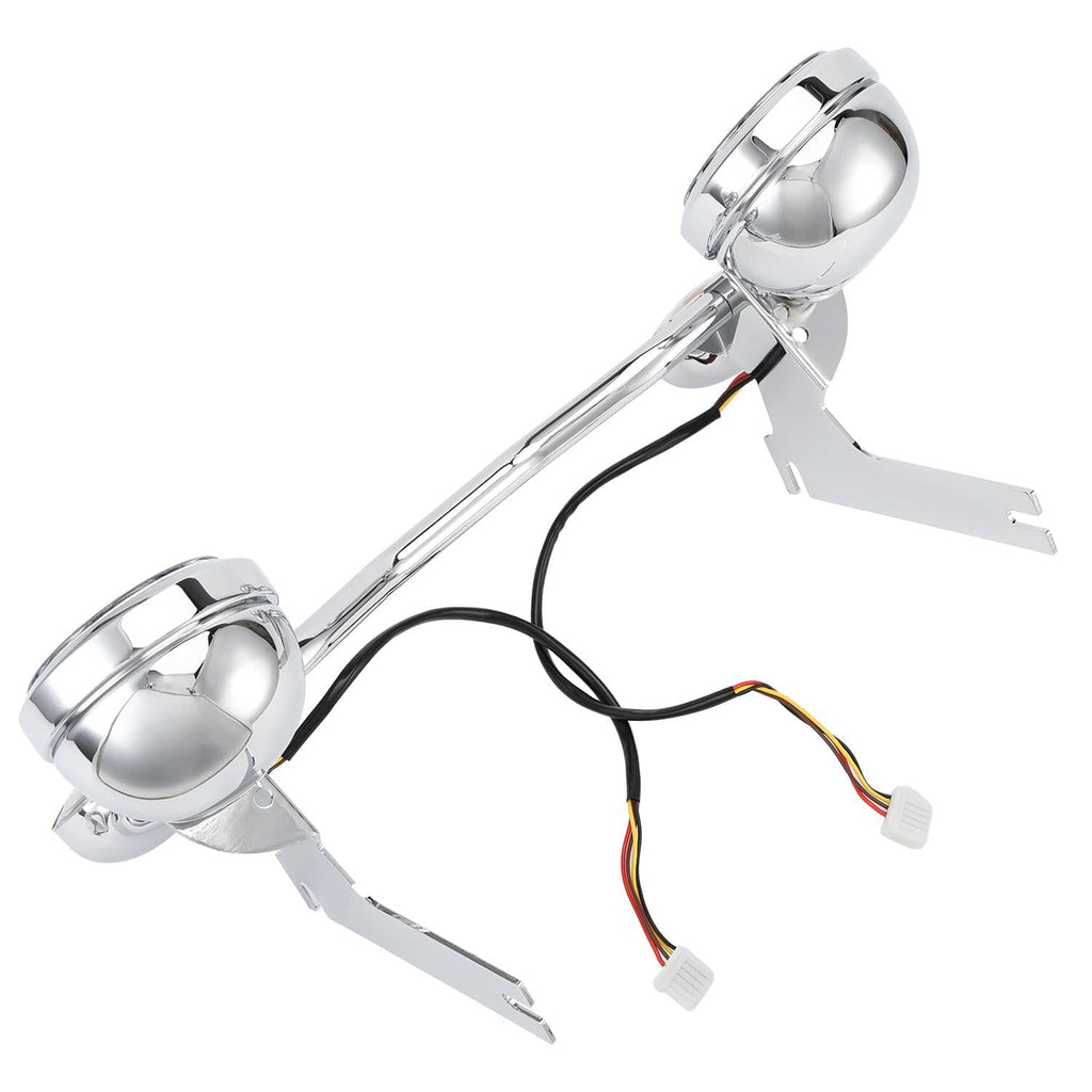 Chrome LED spotlights with long mounting arms and wiring connectors