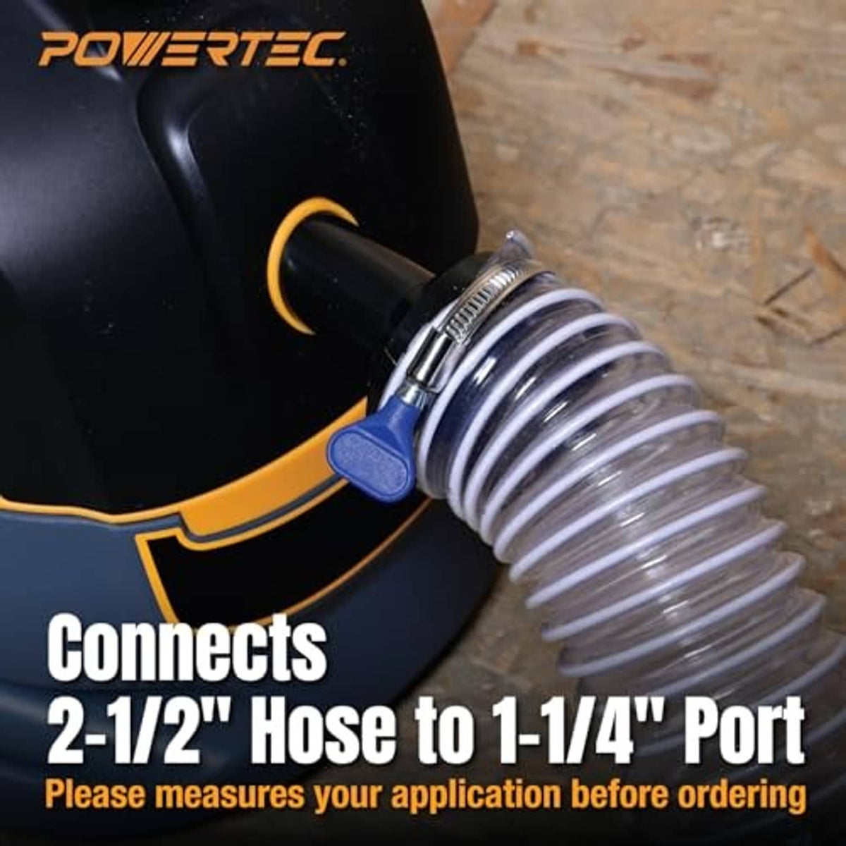 Hose reducer connects a corrugated hose to a power tool dust port