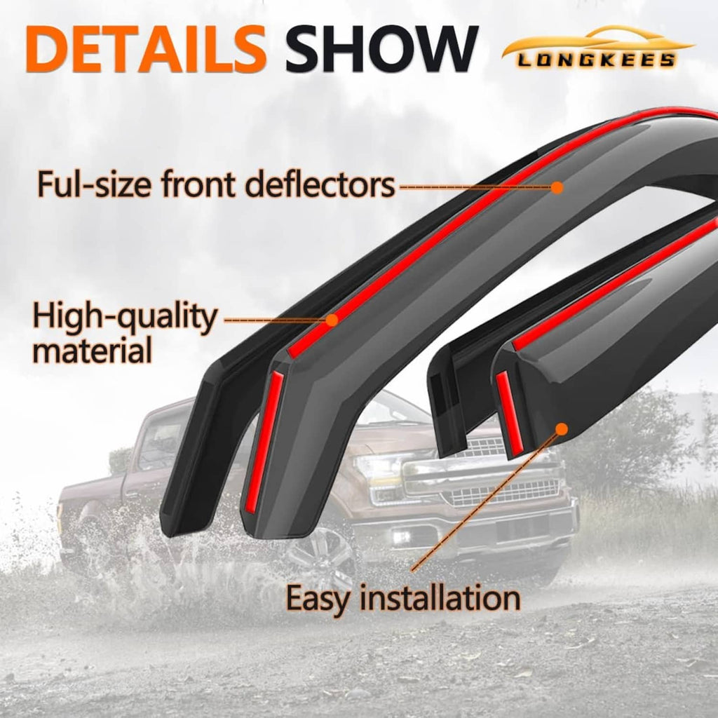 Dark smoke front window rain deflectors with easy installation design