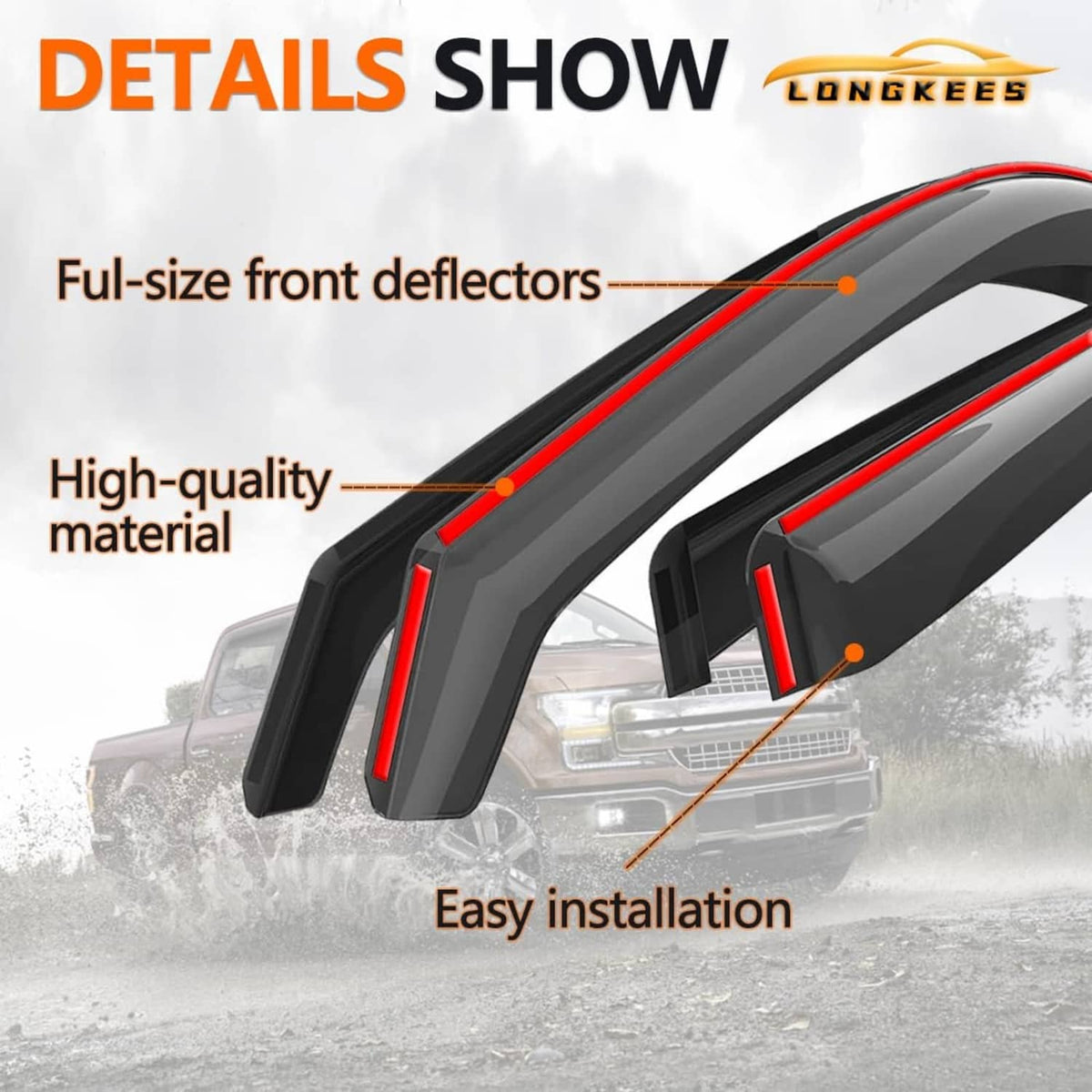 Dark smoke front window rain deflectors with easy installation design